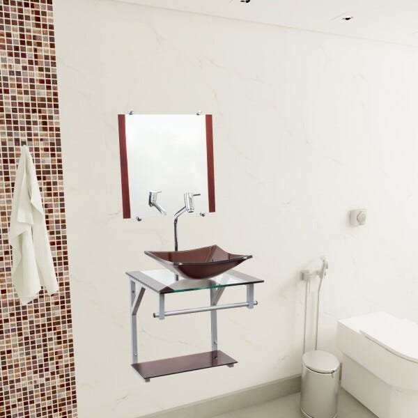 Gabinete Para Banheiro De Vidro Roma 40 Cm - Marrom - 1