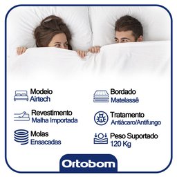 Cama Box Casal Suede + Colchão Ortobom Airtech Molas Ensacadas 138x188x65 Cor:preto - 3