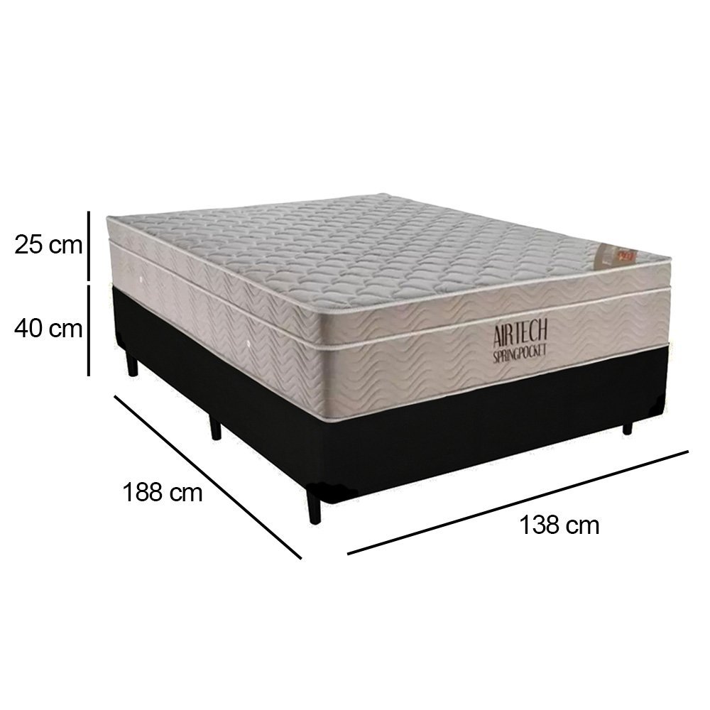 Cama Box Casal Suede + Colchão Ortobom Airtech Molas Ensacadas 138x188x65 Cor:preto - 4