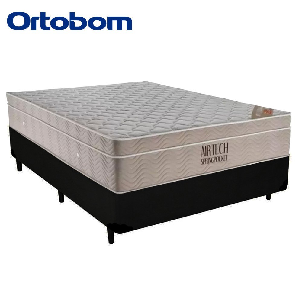 Cama Box Casal Suede + Colchão Ortobom Airtech Molas Ensacadas 138x188x65 Cor:preto - 5