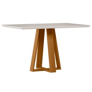 Mesa de Jantar para 4 Lugares 1,35m Lectus Tampo em Mdf com Vidro Ypê/off White - New Ceval 23133/96