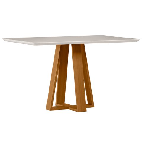 Mesa de Jantar para 4 Lugares 1,35m Lectus Tampo em Mdf com Vidro Ypê/off White - New Ceval 23133/96