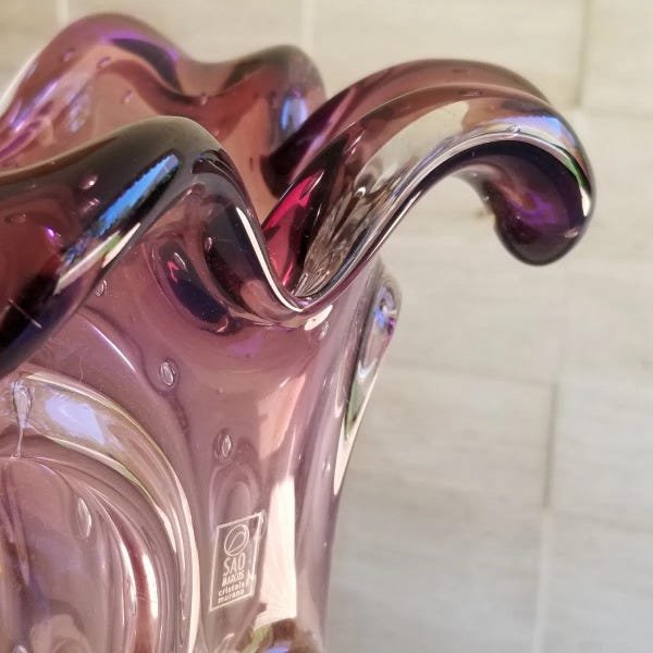 Vaso Grande de Murano São Marcos - Cor Lilás com Âmbar - 2