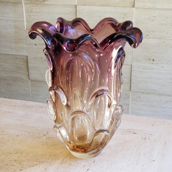 Vaso Grande de Murano São Marcos - Cor Lilás com Âmbar - 1