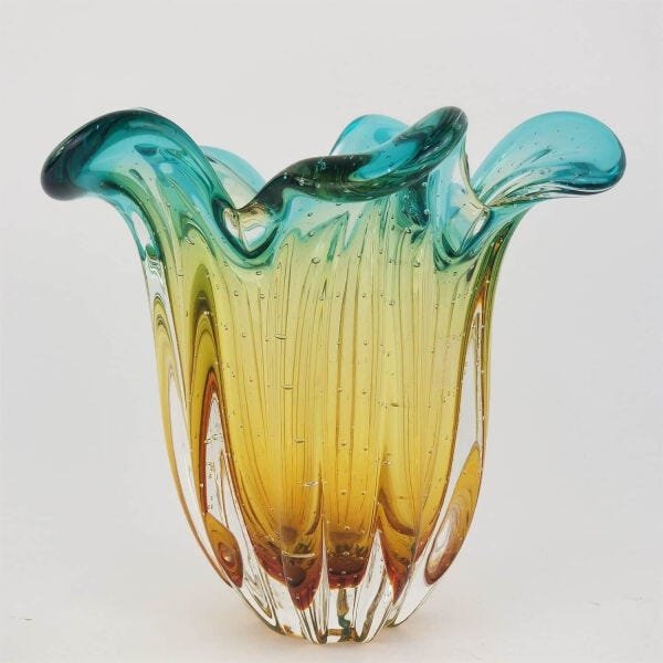 Vaso de Murano São Marcos - Cristal Esmeralda e Âmbar 22cm