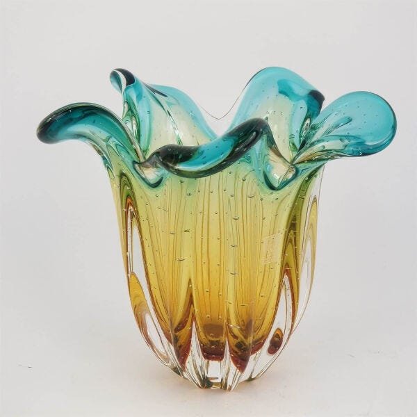Vaso de Murano São Marcos - Cristal Esmeralda e Âmbar 22cm - 2