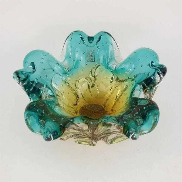 Centro de Mesa de Murano São Marcos - Cristal Verde e Âmbar 25cm - 2