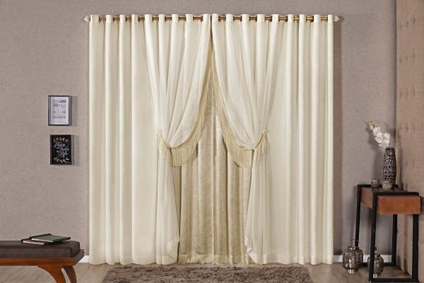 Cortina Realeza 2,00 X 1,70 Tecido Seda Varão Simples Bronze - 1