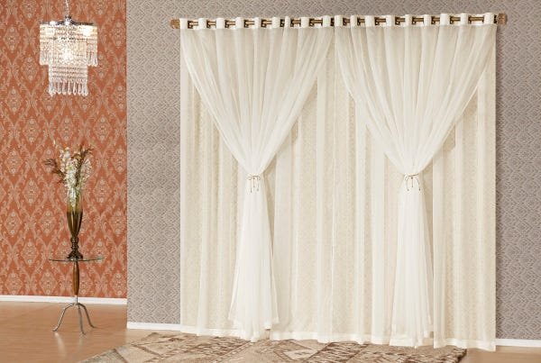 Cortina Sara 3,00 X 2,50 Tecido Voil Varão Simples Palha - 1