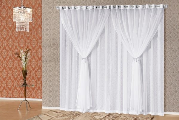 Cortina Sara 2,00 X 1,70 Tecido Voil Varão Simples Branco - 1