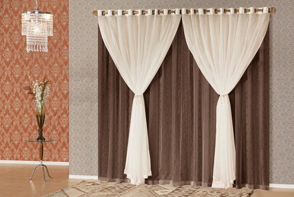 Cortina Sara 2,00 X 1,70 Tecido Voil Varão Simples Tabaco - 1
