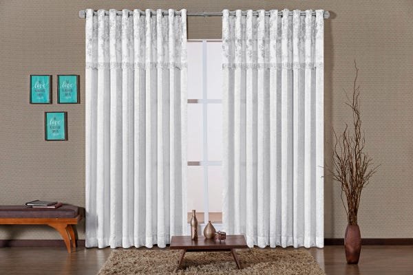 Cortina Antonella 2,00 X 1,70 Tecido Rústico Varão Simples Branco - 1