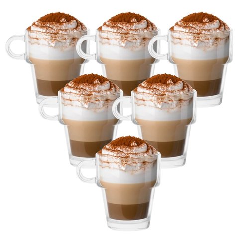 Kit 6 Xícaras de Vidro Empilháveis Chá Café 270ml Wincy