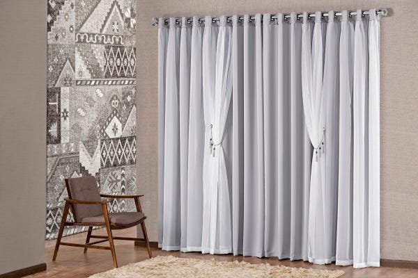 Cortina Mabelle 2,00 x 1,70 Semi Blackout Varão Simples Cinza - 1
