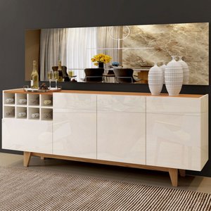 Buffet Duna com Adega 3 Portas 1 Gaveta Off White / Naturalle