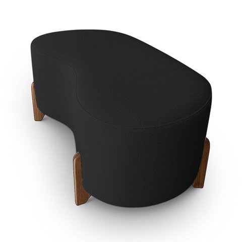 Puff Orgânico Curvo Pé de Madeira Decorativo para Sala Confortável e Reforçado Bouclé