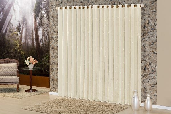 Cortina Romance 4,00 X 2,70 Tecido Voil Varão Simples Palha - 1