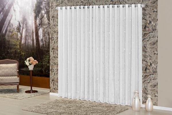 Cortina Romance 3,00 X 2,70 Tecido Voil Varão Simples Branco - 1
