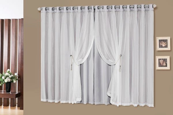 Cortina Idealle 2,00 x 1,70 Tecido Blackout Varão Simples Gelo - 1