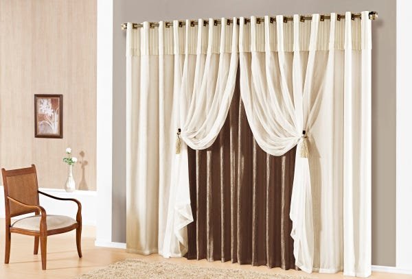 Cortina Lunna 3,00 X 2,00 Com Voal Para Varão Simples Tabaco - 1
