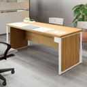 Ver imagem 1 de Mesa Diretor com Caixa de Tomadas e Porta Objetos para Escritório 180cm Corporate Macadâmia e Branco Marrom