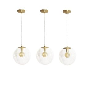 Kit 3 Pendente Redondo Esfera 30cm Dourado e Vidro Cristal Madelustre