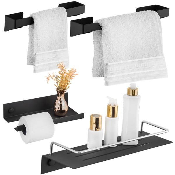Kit Acessórios Banheiro Papeleira Porta Shampoo Prateleira e Suportes Toalheiros Banho e Rosto Grafi - 1