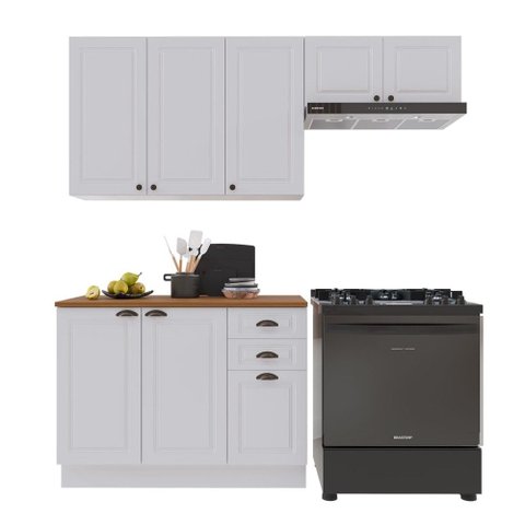 Cozinha Compacta Bariloche 8 Portas 2 Gavetas com Tampo 100% MDF Branco - Indékes