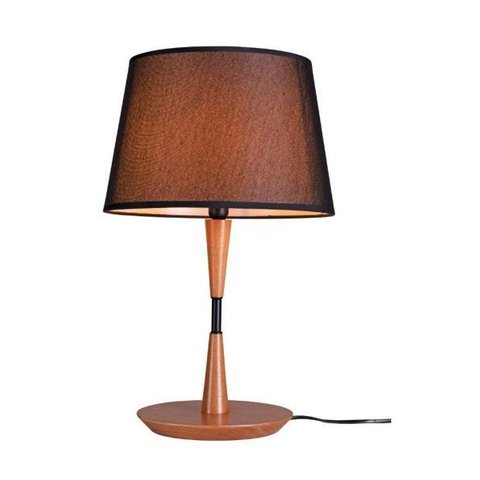 Abajur Standard Pequeno Madeira Castanho Cúpula Preta Madelustre