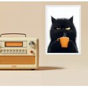 Ver imagem 1 de Quadro Decorativo Café Gato Mal-humorado 24x18cm - com Vidro:moldura Branca
