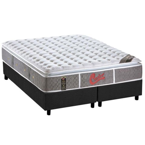 Cama Box Queen: Colchão Molas Pocket Ensacadas Castor New One + Base Cinza(158x198)