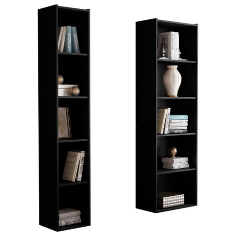 Kit 2 Estantes Livreiro Organizador Multiuso Workspace 5 Nichos Preto - Desk Design