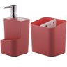 Kit Escorredor De Talheres E Dispenser Para Detergente Esponja Cozinha Vermelho - 1