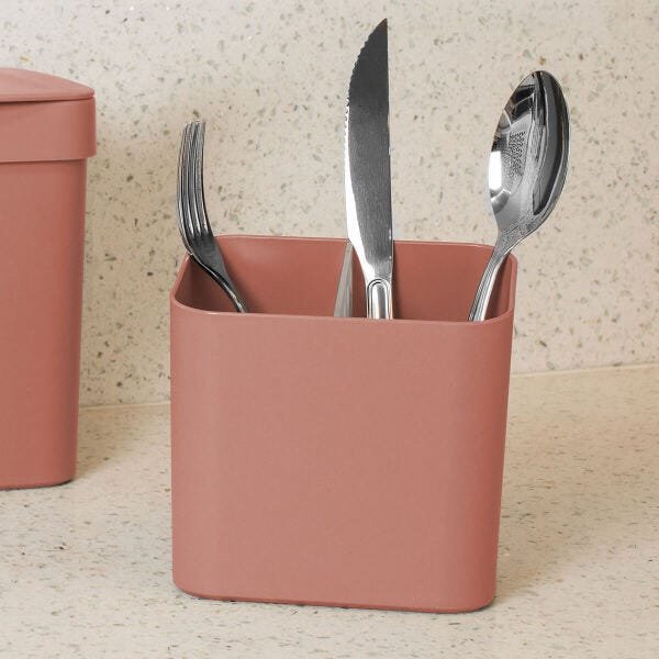 Kit Escorredor De Talheres E Dispenser Para Detergente Esponja Cozinha Terracota - 5