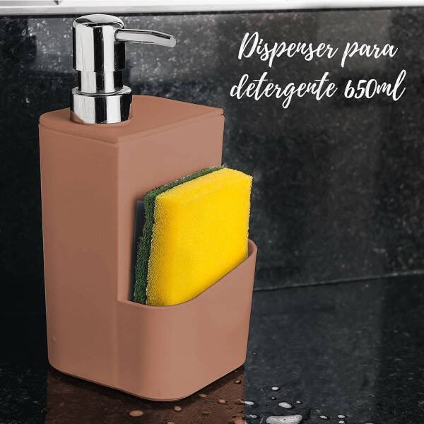 Kit Escorredor De Talheres E Dispenser Para Detergente Esponja Cozinha Terracota - 2