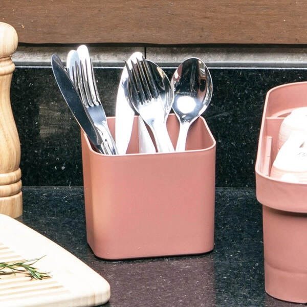 Kit Escorredor De Talheres E Dispenser Para Detergente Esponja Cozinha Terracota - 7