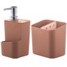Kit Escorredor De Talheres E Dispenser Para Detergente Esponja Cozinha Terracota - 1