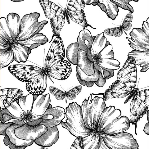 Papel de Parede Floral e Borboletas em Bege - 2,5x0,5m