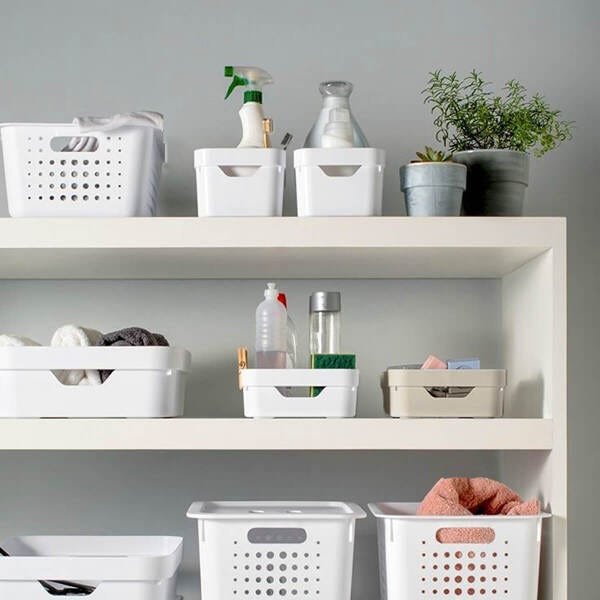 Conjunto 4 Caixas Organizadoras Cube Média 10,5L Plástico com Alças Laterais Bege OU - 5
