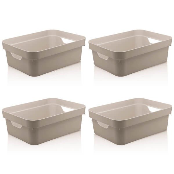 Conjunto 4 Caixas Organizadoras Cube Média 10,5L Plástico com Alças Laterais Bege OU - 1