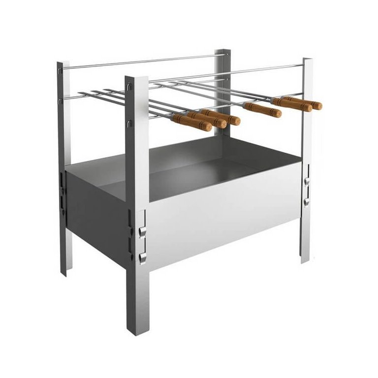 Churrasqueira Portátil Desmontável Inox Para Camping Carvão Com 6 Espetos