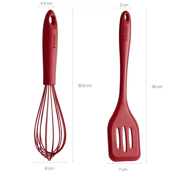 Jogo de Utensílios 5 Peças Talheres de Silicone Vermelhos e Luva Térmica Protetora - 5