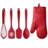 Jogo de Utensílios 5 Peças Talheres de Silicone Vermelhos e Luva Térmica Protetora - 1