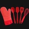 Jogo de Utensílios 5 Peças Talheres de Silicone Vermelhos e Luva Térmica Protetora - 7
