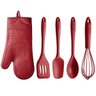 Jogo de Utensílios 5 Peças Talheres de Silicone Vermelhos e Luva Térmica Protetora - 8