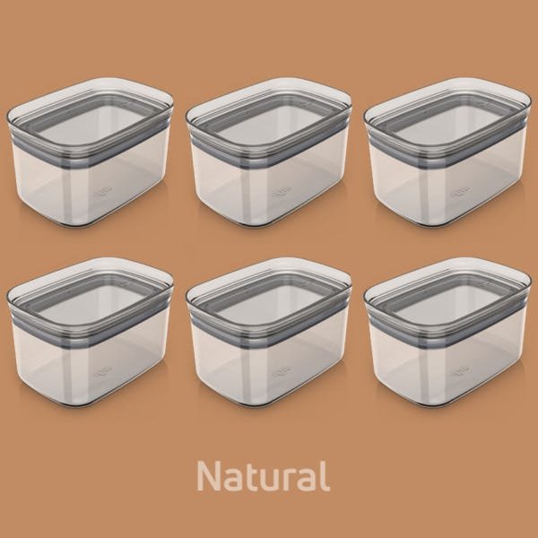 Kit 6 Potes Herméticos Retangulares Pequenos com Tampa 650ml Porta Mantimentos Cozinha Natural - 5
