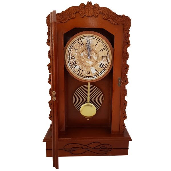Relógio De Parede Antigo em Madeira Com Pêndulo Decoração Ambiente Retrô - 4