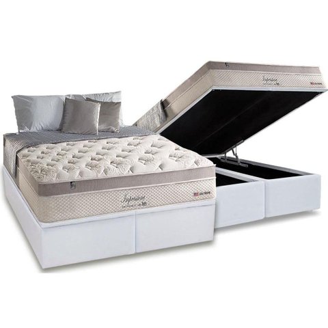 Cama Box Baú King: Colchão Molas Anjos MasterPocket Ensacadas Impressione Visco Látex + Base CRC Cou