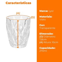 Copo de Vidro Diamond Transparente 270ml - Lyor - 7