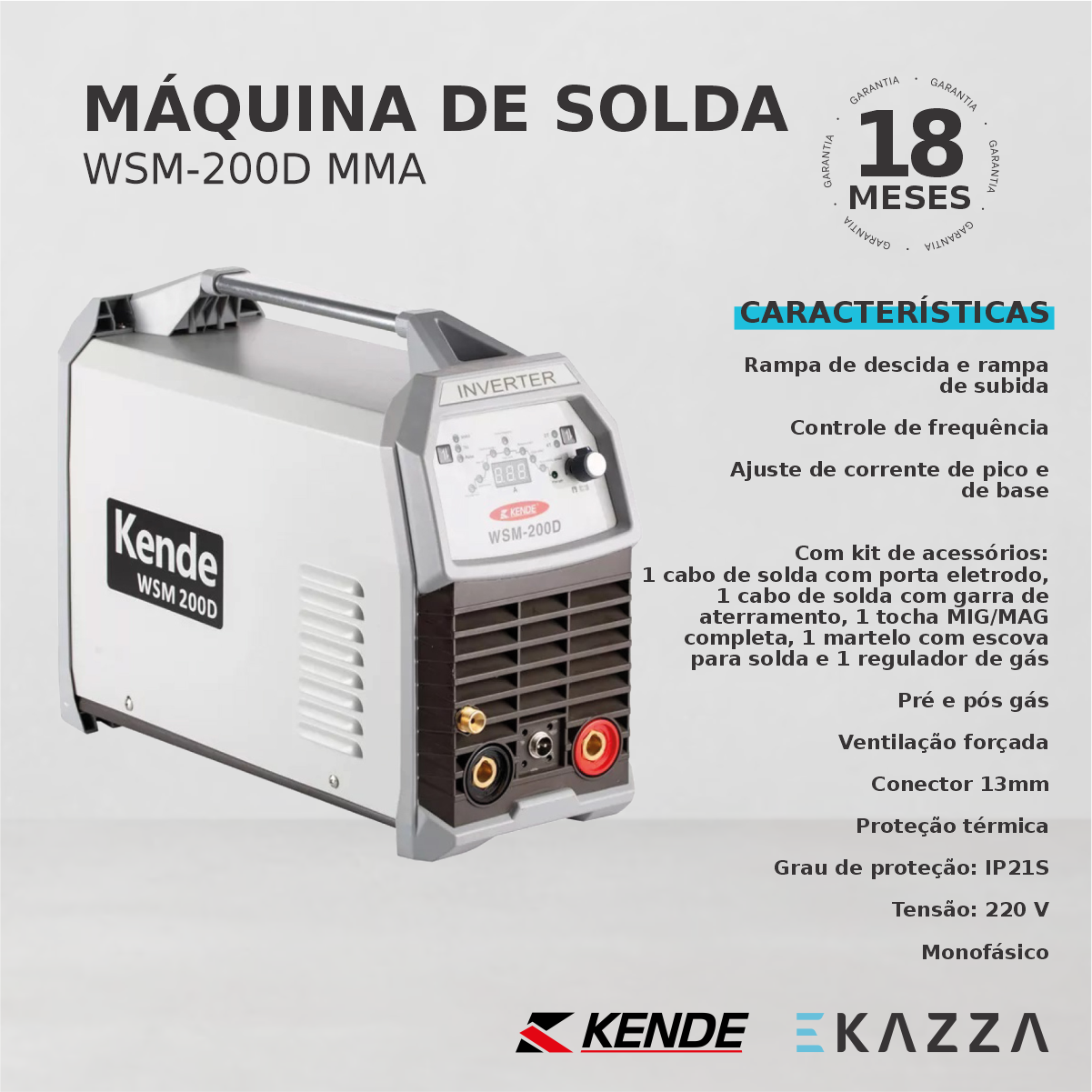 Máquina de Solda Inversora Tig Dc Wsm-200d Mma e Tig - Kende - 3